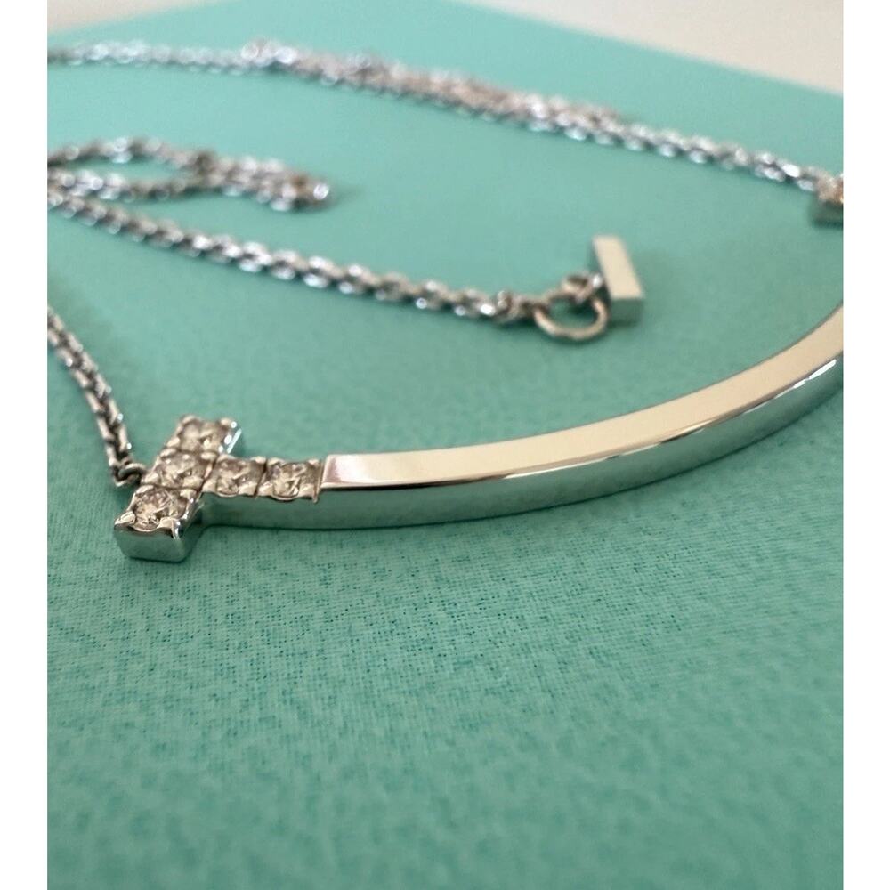 Tiffany Co 18k Gold 750 Smile Medium T Diamond Pendant Necklace 16-18” - Thicker